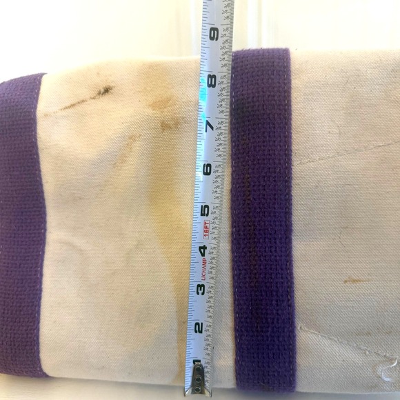 Vintage 80's LL Bean Factory Store Boat & Tote Leather Handle Bag Striped Purple - Picture 12 of 13